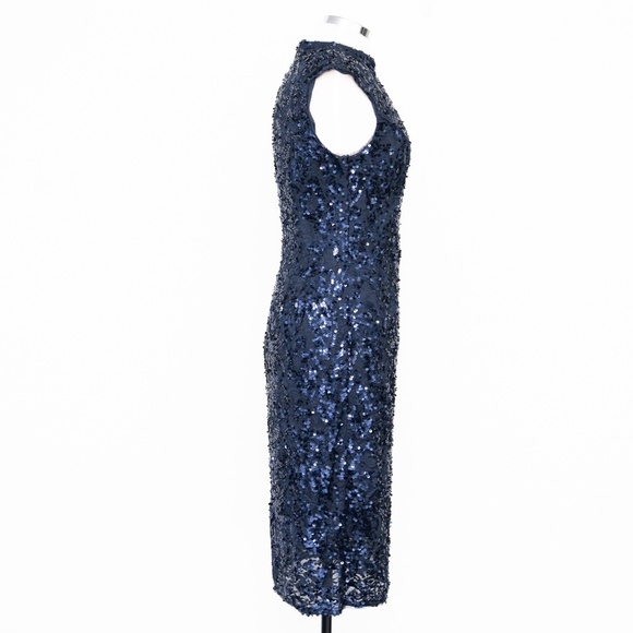Adrianna Papell Sequin High Neck Lace Midi Dress - Picture 5 of 11